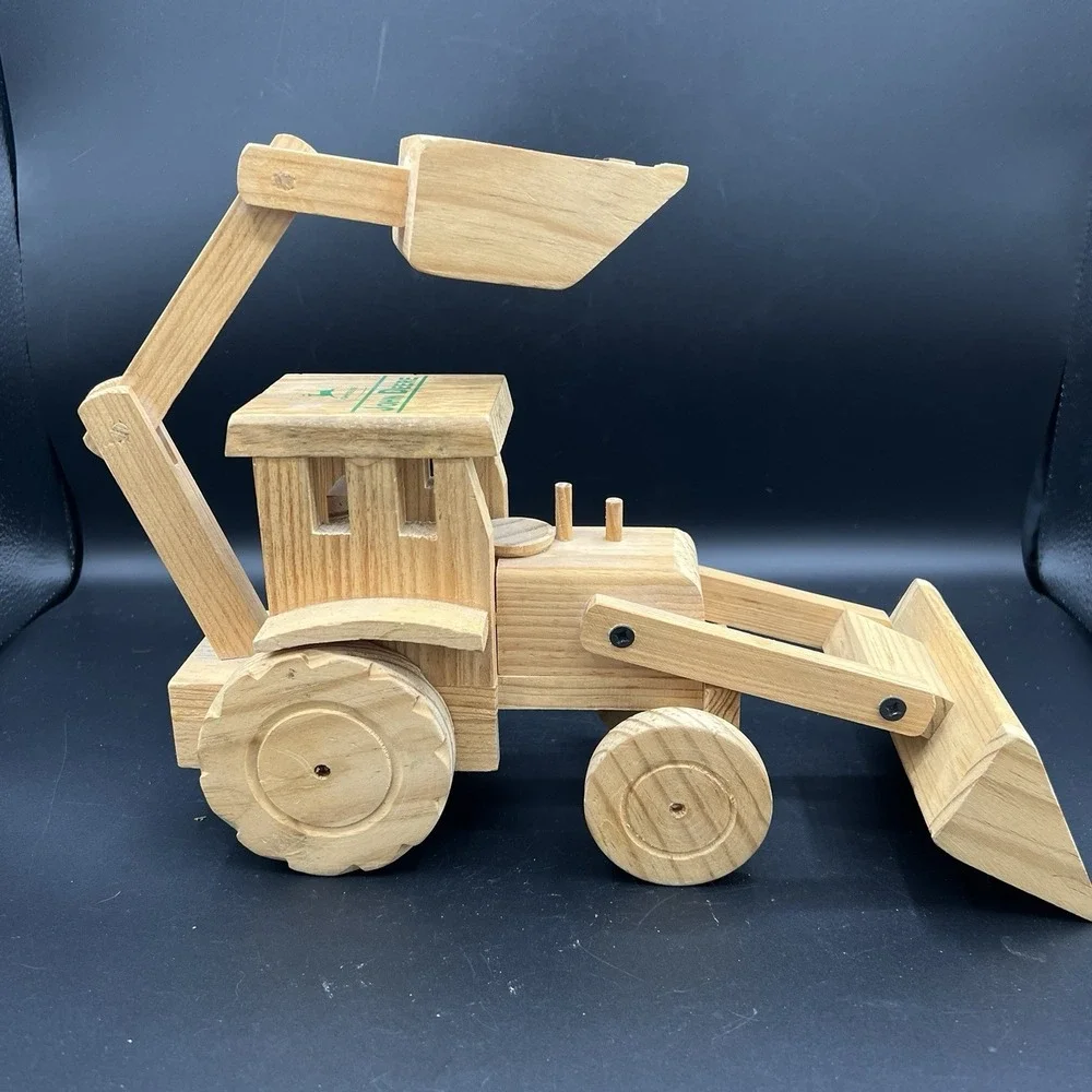 John Deere Wooden Toy Tractor Front Loader And Backhoe - Moving Parts